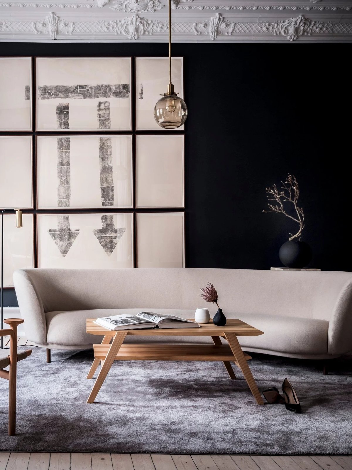 Light ash coffee table in sophisticated interior with neutral tones